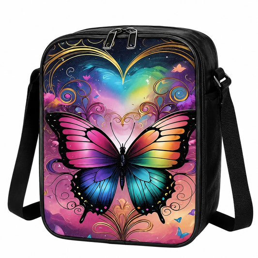 1pc Insulated Lunch Bag Colorful Fantasy Butterfly Graphic Print, Portable Shoulder Bag With Adjustable Strap And Zipper Closure For School, Picnics, Travel And Daily Use