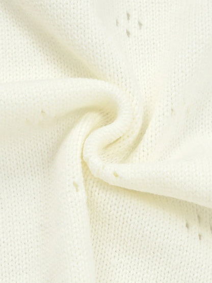 1pc Knitted Baby Blanket With Perforated Texture + Contrasting Wavy Trim, Gentle Children Blanket For All Seasons