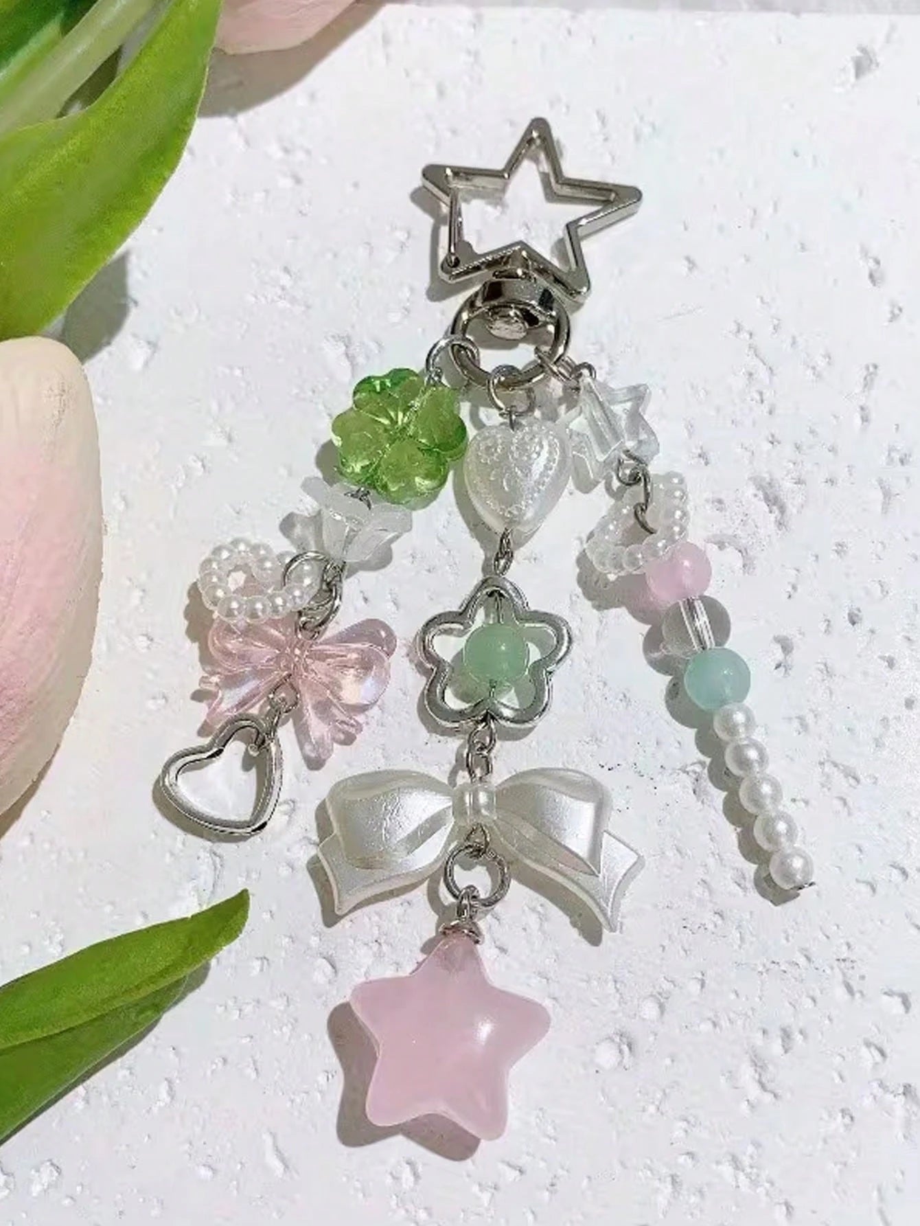 1pc Korean Style Fresh Green Acrylic Forest Keychain Pendant, Suitable For Car Keys, Phones, Bags, Lightweight And Durable, Minimalist Design For Daily Use