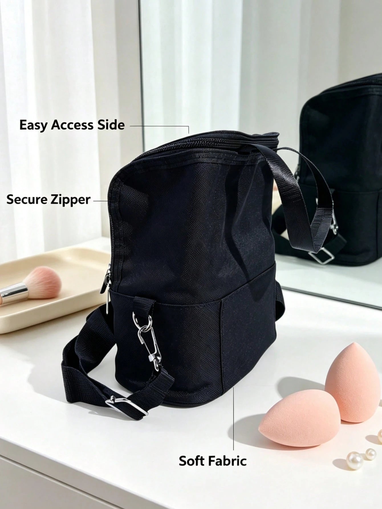 1pc Large Multi-Compartment Makeup Brush Storage Bag, Portable Travel Makeup Bag With Large Capacity And Visible Window, Detachable Crossbody Shoulder Strap, Multiple Compartments, Makeup Artist Trave