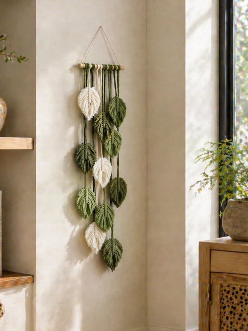 1pc Leaf-Shaped Wall Hanging, Boho Style Room Decor, Handwoven Tassel Tapestry, Rustic Farmhouse Wall Decor, Suitable For Living Room, Bedroom, Entryway And Holiday Home