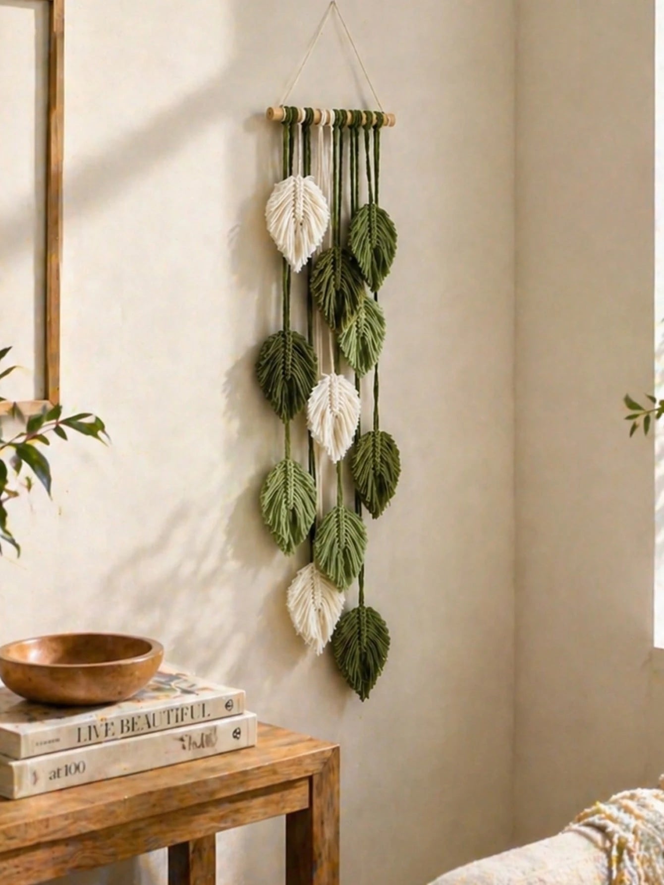 1pc Leaf-Shaped Wall Hanging, Boho Style Room Decor, Handwoven Tassel Tapestry, Rustic Farmhouse Wall Decor, Suitable For Living Room, Bedroom, Entryway And Holiday Home