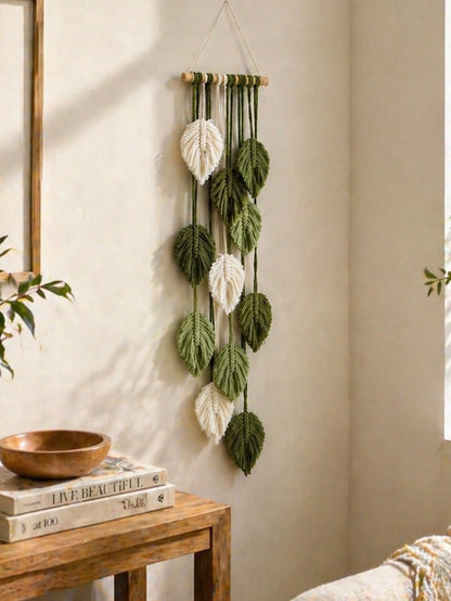1pc Leaf-Shaped Wall Hanging, Boho Style Room Decor, Handwoven Tassel Tapestry, Rustic Farmhouse Wall Decor, Suitable For Living Room, Bedroom, Entryway And Holiday Home