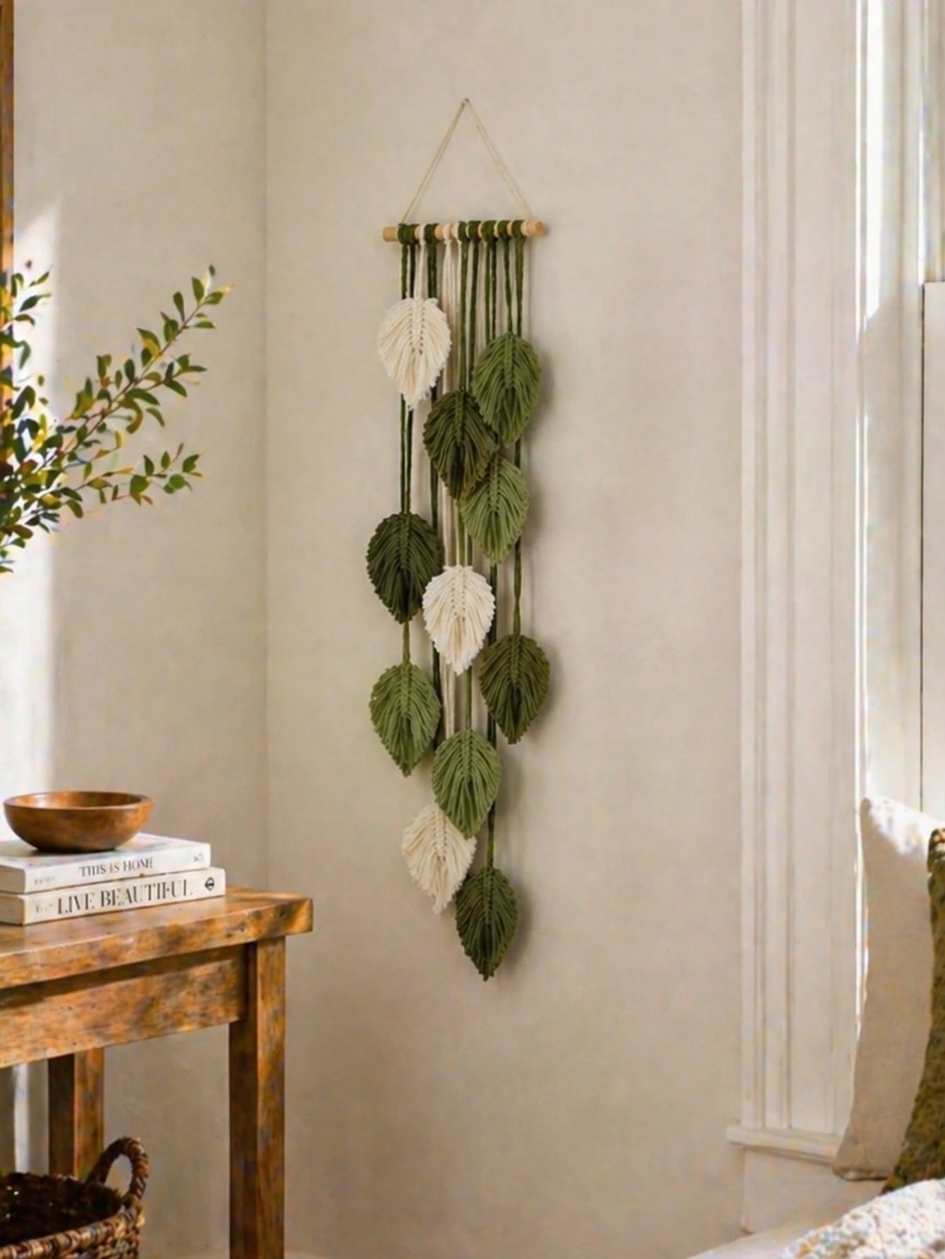 1pc Leaf-Shaped Wall Hanging, Boho Style Room Decor, Handwoven Tassel Tapestry, Rustic Farmhouse Wall Decor, Suitable For Living Room, Bedroom, Entryway And Holiday Home
