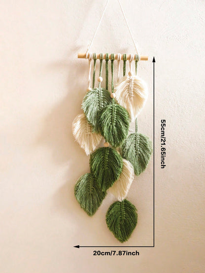 1pc Leaf-Shaped Wall Hanging, Boho Style Room Decor, Handwoven Tassel Tapestry, Rustic Farmhouse Wall Decor, Suitable For Living Room, Bedroom, Entryway And Holiday Home