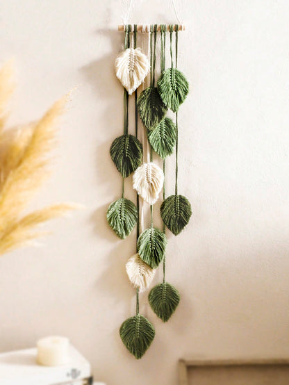 1pc Leaf-Shaped Wall Hanging, Boho Style Room Decor, Handwoven Tassel Tapestry, Rustic Farmhouse Wall Decor, Suitable For Living Room, Bedroom, Entryway And Holiday Home