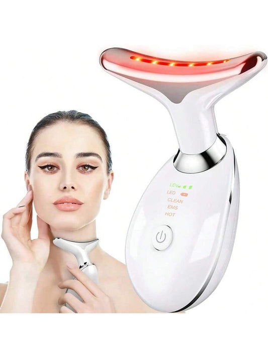1pc LED Handheld Massager- Neck And Face Firming & Anti-Wrinkle- Firming & Lifting Skin- Thermal Revitalization- 7 Color Modes Vibration Massage- Dual Fat Reduction & Slimming- Anti-Wrinkle, Ski