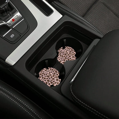 1pc Leopard Print Car Steering Wheel Cover + 2pcs Car Cup Holders, Waterproof Steering Wheel Cover Fits 14.5-15 Inch
