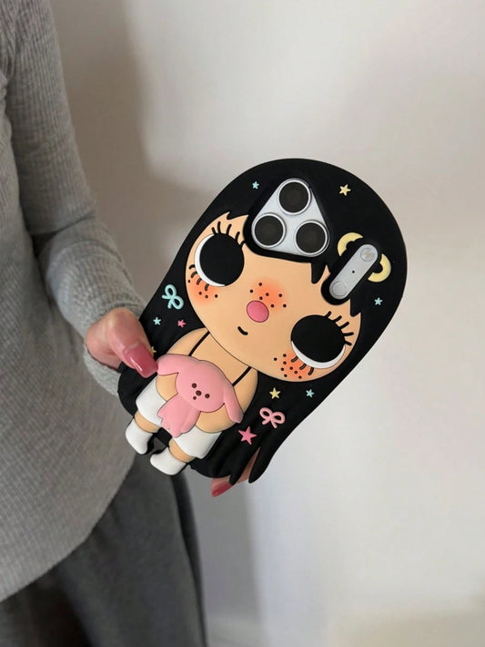 1pc Long Hair Girl Holding Baby Silicone Shockproof Phone Case Compatible With IPhone 13 Pro Max/14 Pro Max/15 Pro Max/16/16 Pro/16 Pro Max 17/17 Pro/17 Pro Max