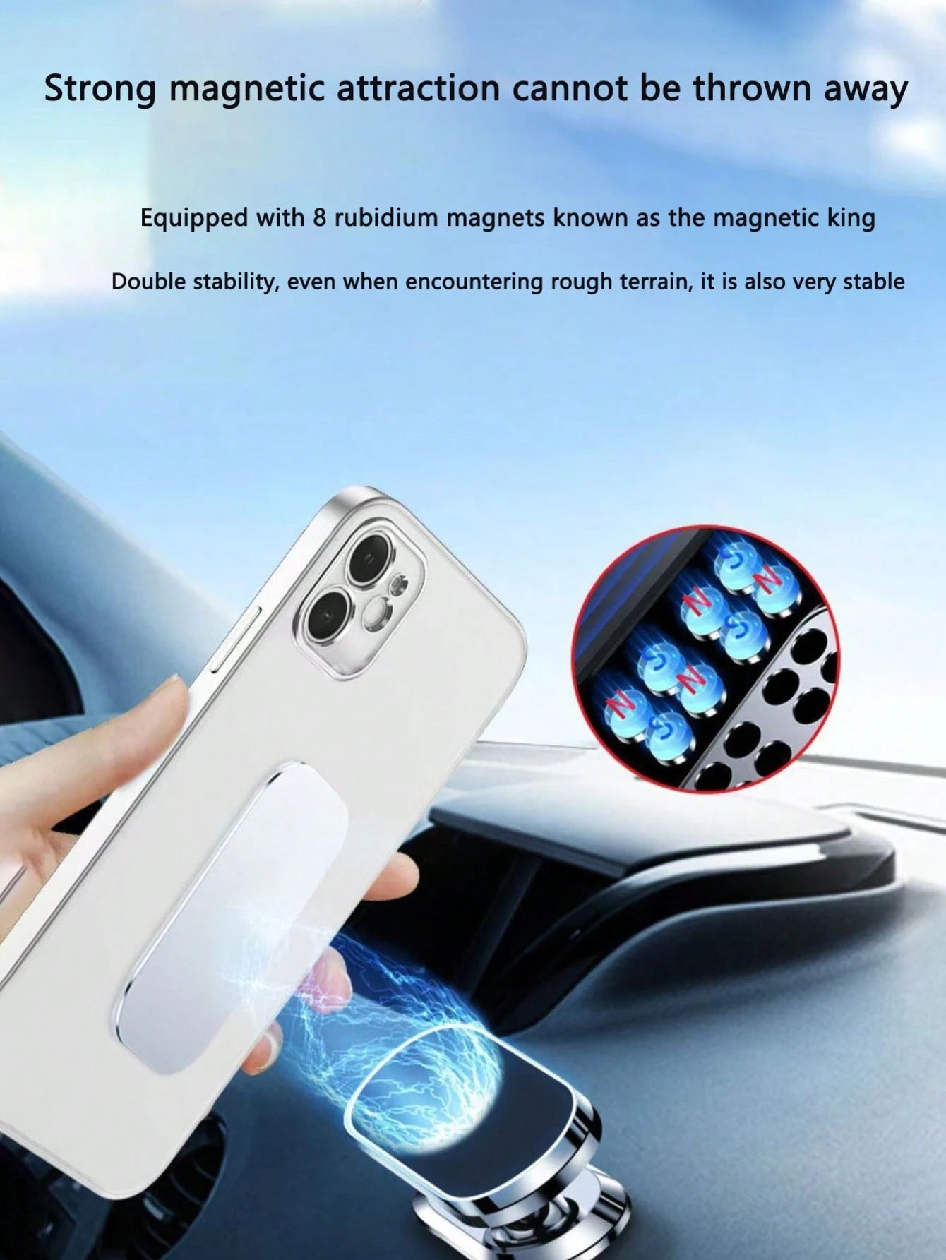 1pc Magnetic Car Phone Holder, Waterproof Alloy Holder, Dashboard Car Phone Mount, GPS Navigation Phone Holder, Compatible With Smartphones, Use With Magnetic Plate Compatible With IPhone, Android Pho