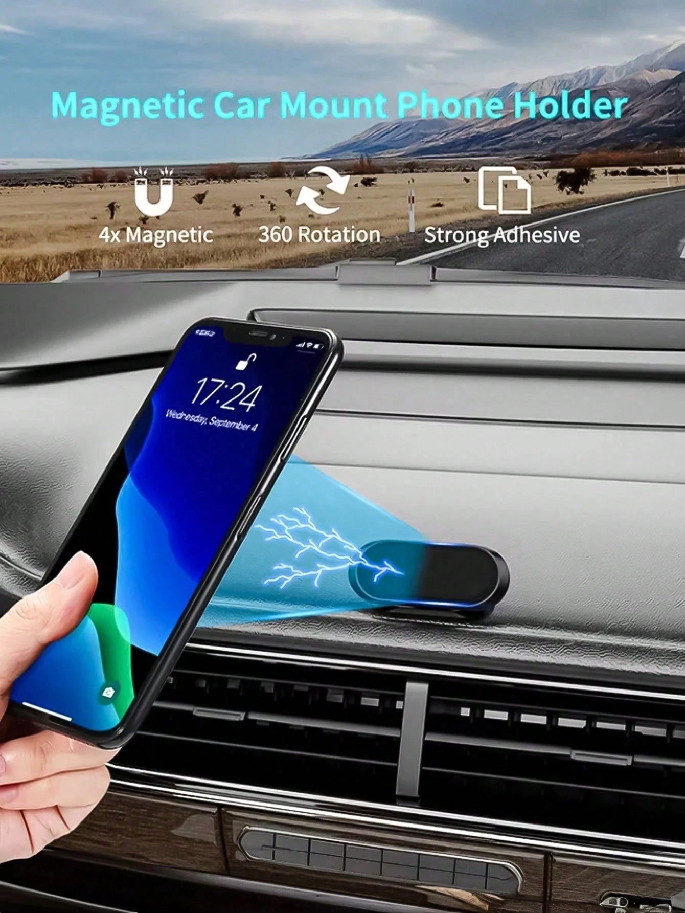 1pc Magnetic Car Phone Holder, Waterproof Alloy Holder, Dashboard Car Phone Mount, GPS Navigation Phone Holder, Compatible With Smartphones, Use With Magnetic Plate Compatible With IPhone, Android Pho