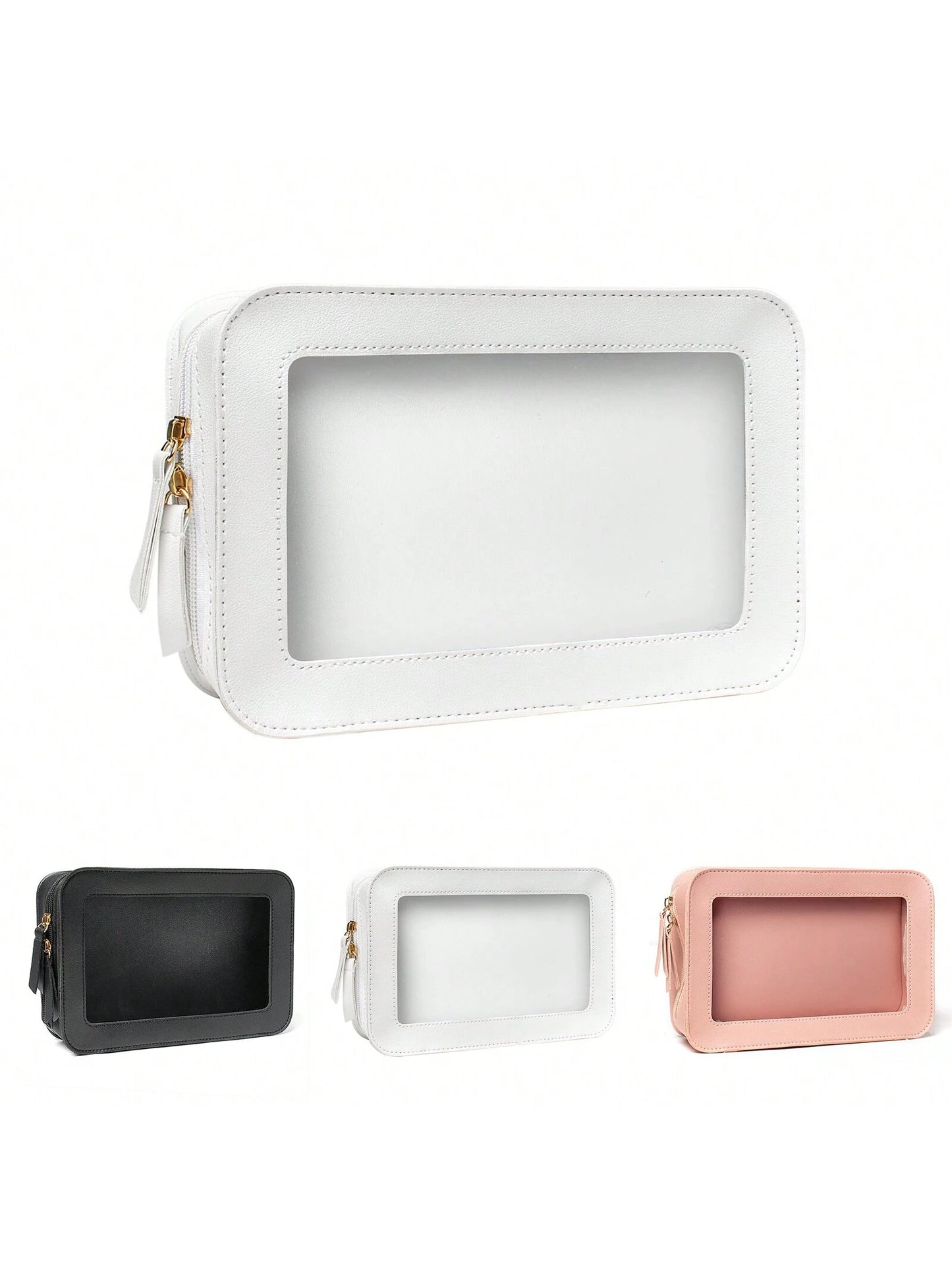 1pc Makeup Bag Pink, White, Black, Single-Sided Transparent, Medium Size Waterproof, Lipstick Bag, Women's Makeup Bag, Small Bag Storage Makeup Box, Women's Travel Bag, Large Capacity Makeup Brush Sto