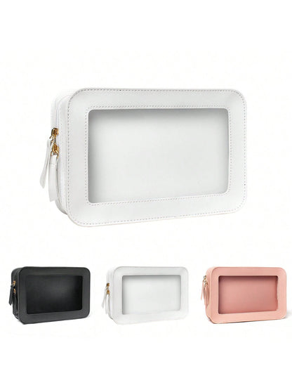 1pc Makeup Bag Pink, White, Black, Single-Sided Transparent, Medium Size Waterproof, Lipstick Bag, Women's Makeup Bag, Small Bag Storage Makeup Box, Women's Travel Bag, Large Capacity Makeup Brush Sto
