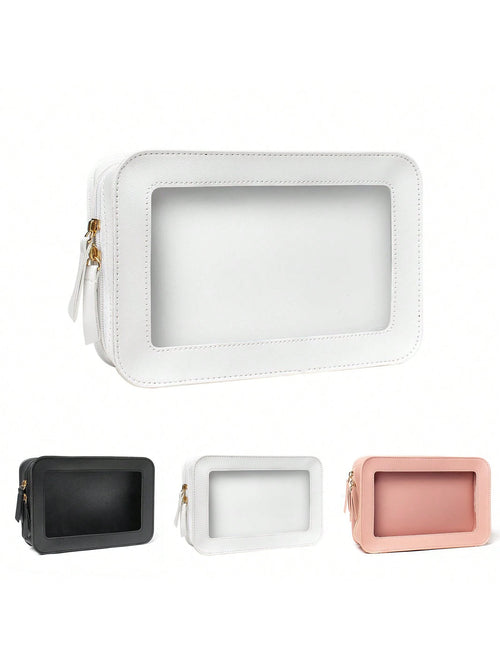 1pc Makeup Bag Pink, White, Black, Single-Sided Transparent, Medium Size Waterproof, Lipstick Bag, Women's Makeup Bag, Small Bag Storage Makeup Box, Women's Travel Bag, Large Capacity Makeup Brush Sto