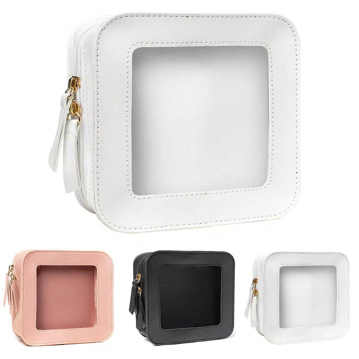 1pc Makeup Bag Pink, White, Black, Single-Sided Transparent, Medium Size Waterproof, Lipstick Storage Bag, Women's Makeup Bag, Small Makeup Storage Box, Women's Travel Bag, Large Capacity Makeup Brush