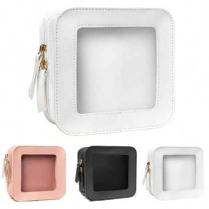 1pc Makeup Bag Pink, White, Black, Single-Sided Transparent, Medium Size Waterproof, Lipstick Storage Bag, Women's Makeup Bag, Small Makeup Storage Box, Women's Travel Bag, Large Capacity Makeup Brush