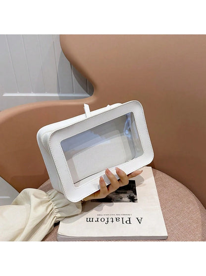 1pc Makeup Bag Pink, White, Black, Single-Sided Transparent, Medium Size Waterproof, Lipstick Bag, Women's Makeup Bag, Small Bag Storage Makeup Box, Women's Travel Bag, Large Capacity Makeup Brush Sto