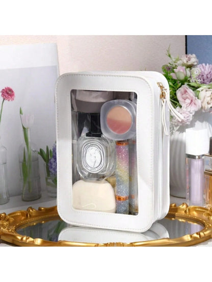 1pc Makeup Bag Pink, White, Black, Single-Sided Transparent, Medium Size Waterproof, Lipstick Bag, Women's Makeup Bag, Small Bag Storage Makeup Box, Women's Travel Bag, Large Capacity Makeup Brush Sto