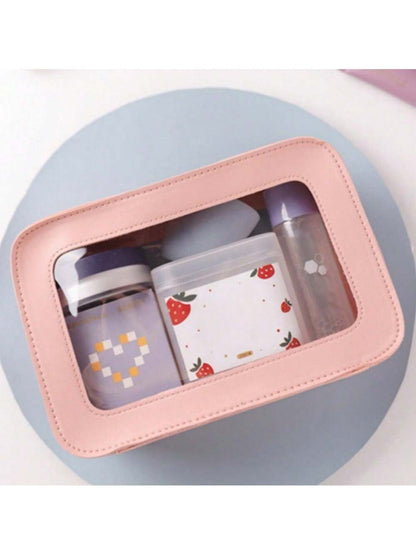 1pc Makeup Bag Pink, White, Black, Single-Sided Transparent, Medium Size Waterproof, Lipstick Bag, Women's Makeup Bag, Small Bag Storage Makeup Box, Women's Travel Bag, Large Capacity Makeup Brush Sto
