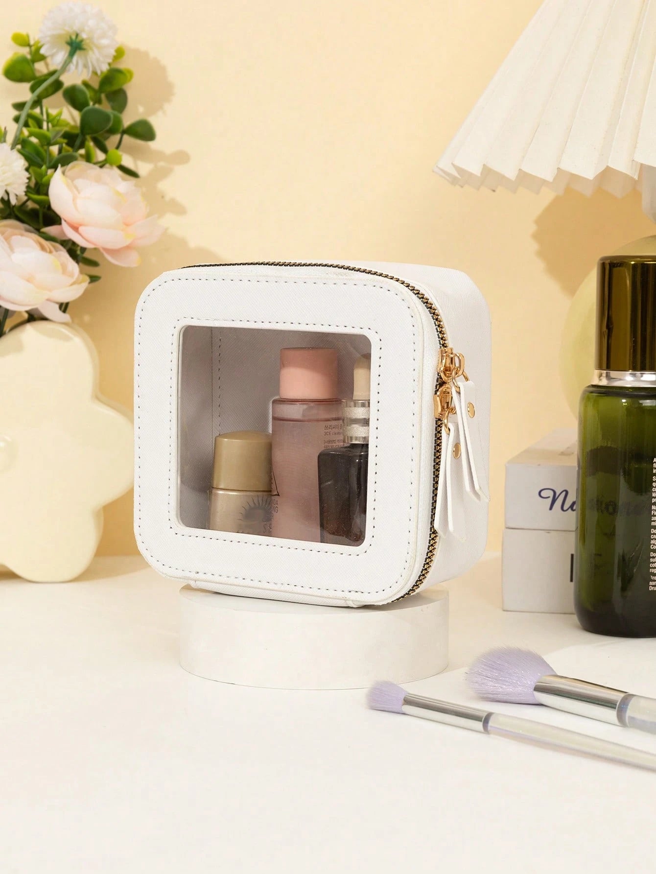1pc Makeup Bag Pink, White, Black, Single-Sided Transparent, Medium Size Waterproof, Lipstick Storage Bag, Women's Makeup Bag, Small Makeup Storage Box, Women's Travel Bag, Large Capacity Makeup Brush