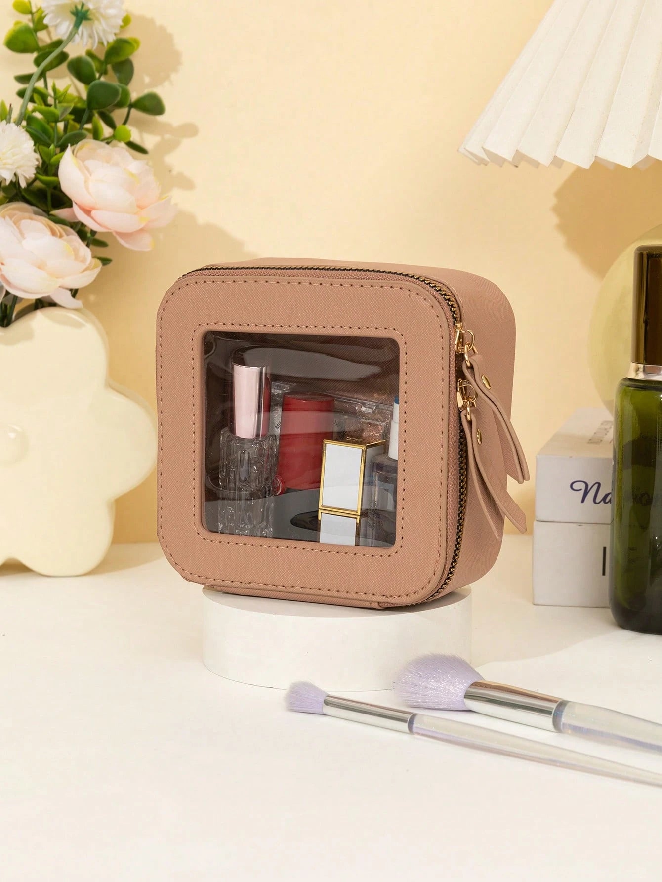 1pc Makeup Bag Pink, White, Black, Single-Sided Transparent, Medium Size Waterproof, Lipstick Storage Bag, Women's Makeup Bag, Small Makeup Storage Box, Women's Travel Bag, Large Capacity Makeup Brush