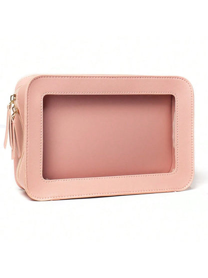 1pc Makeup Bag Pink, White, Black, Single-Sided Transparent, Medium Size Waterproof, Lipstick Bag, Women's Makeup Bag, Small Bag Storage Makeup Box, Women's Travel Bag, Large Capacity Makeup Brush Sto