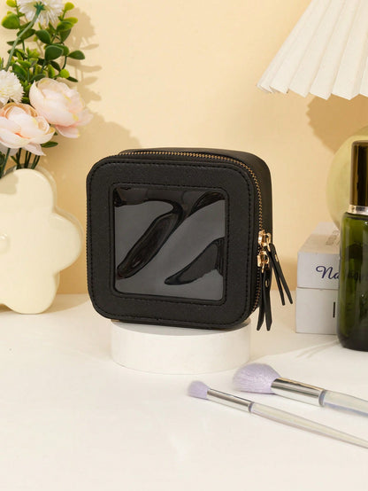 1pc Makeup Bag Pink, White, Black, Single-Sided Transparent, Medium Size Waterproof, Lipstick Storage Bag, Women's Makeup Bag, Small Makeup Storage Box, Women's Travel Bag, Large Capacity Makeup Brush