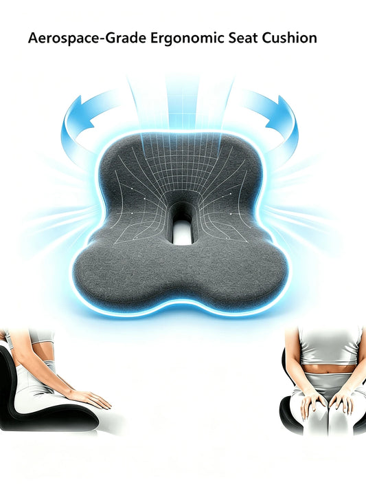 1PC Memory Foam Seat Cushion With Back Support, Ergonomic Chair Cushion For Office, Car & Home, Detachable Anti-Slip Sitting Pad, Black Available