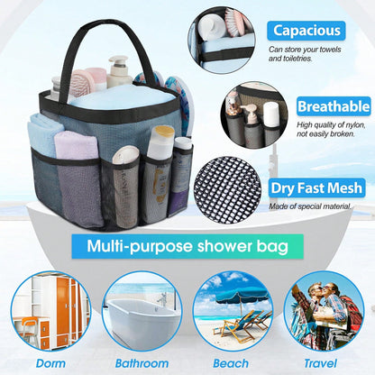 1pc Mesh Shower Caddy Basket Portable For College Dorm Room Essentials,Portable Bathroom Organizer For Travel,Shower Caddy Dorm With 8-Pocket Large Capacity,Shower Bag For Beach,Swimming,Gym