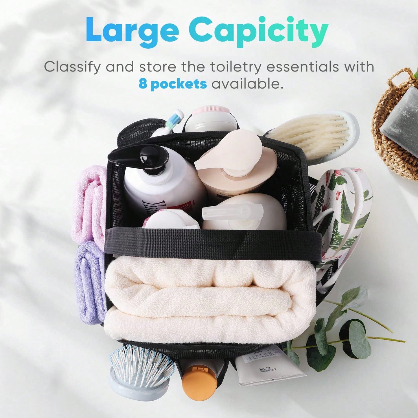 1pc Mesh Shower Caddy Basket Portable For College Dorm Room Essentials,Portable Bathroom Organizer For Travel,Shower Caddy Dorm With 8-Pocket Large Capacity,Shower Bag For Beach,Swimming,Gym