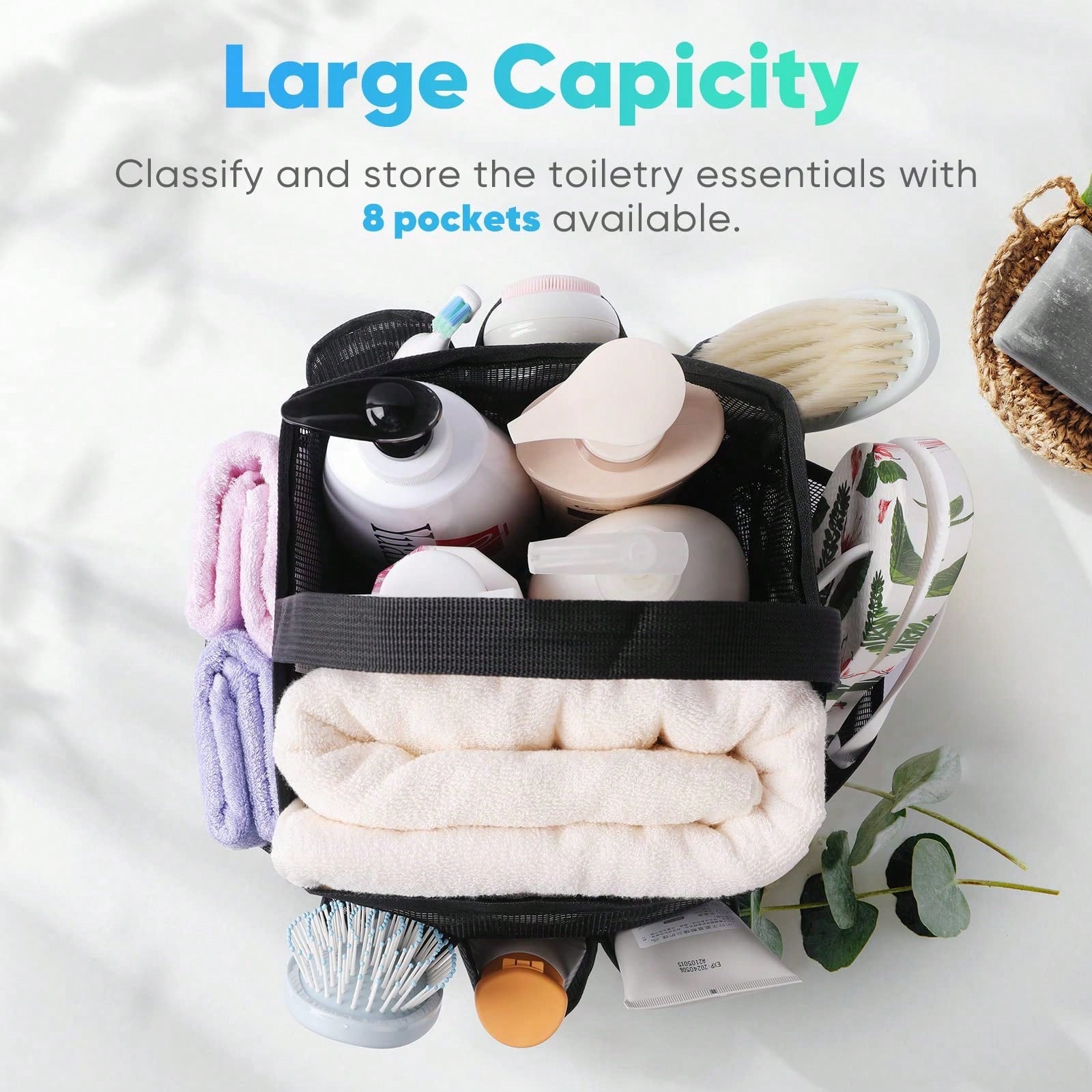 1pc Mesh Shower Caddy Basket Portable For College Dorm Room Essentials,Portable Bathroom Organizer For Travel,Shower Caddy Dorm With 8-Pocket Large Capacity,Shower Bag For Beach,Swimming,Gym