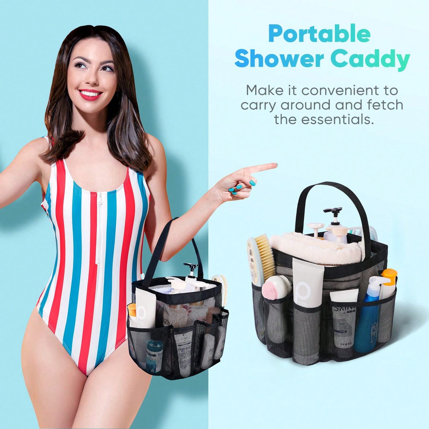 1pc Mesh Shower Caddy Basket Portable For College Dorm Room Essentials,Portable Bathroom Organizer For Travel,Shower Caddy Dorm With 8-Pocket Large Capacity,Shower Bag For Beach,Swimming,Gym