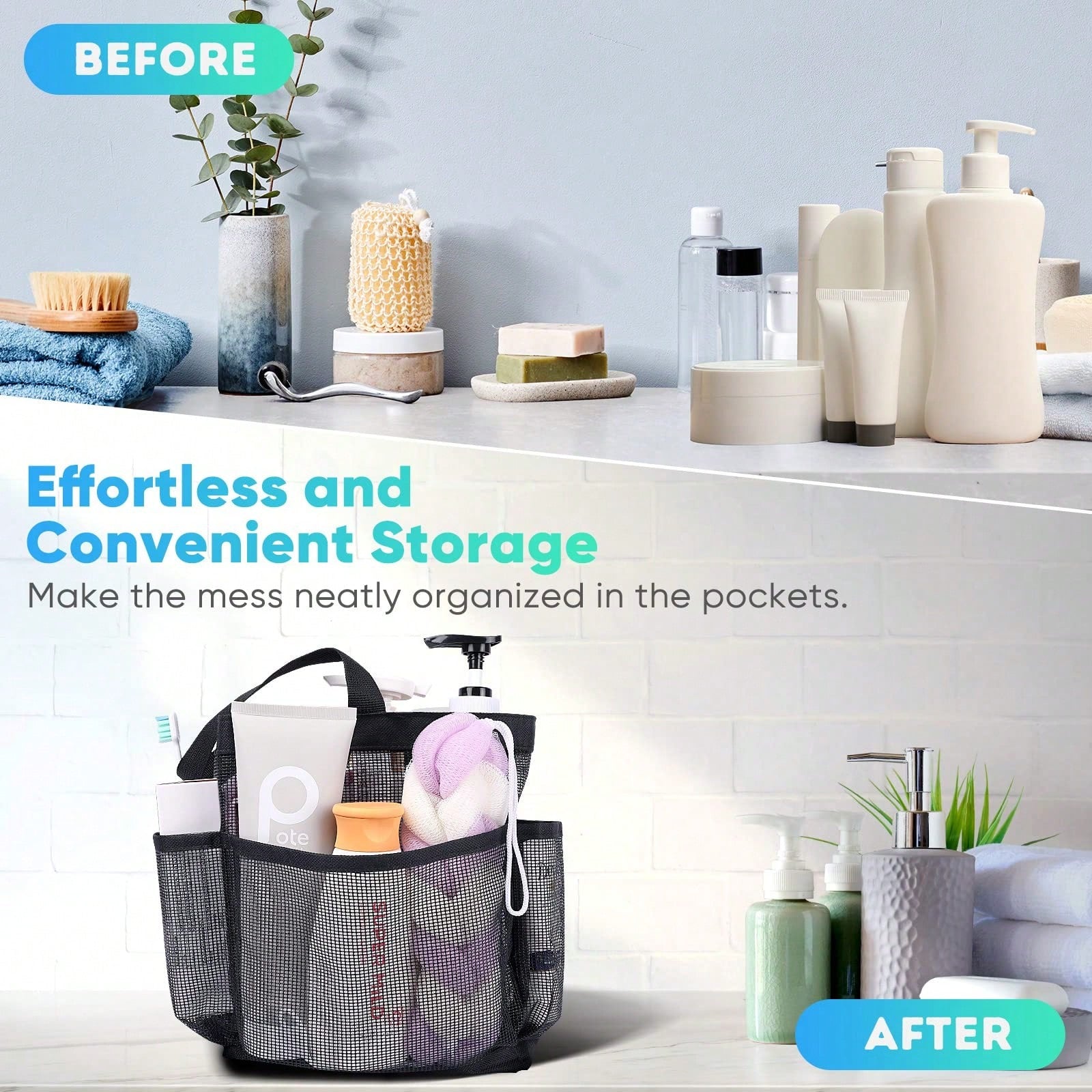 1pc Mesh Shower Caddy Basket Portable For College Dorm Room Essentials,Portable Bathroom Organizer For Travel,Shower Caddy Dorm With 8-Pocket Large Capacity,Shower Bag For Beach,Swimming,Gym