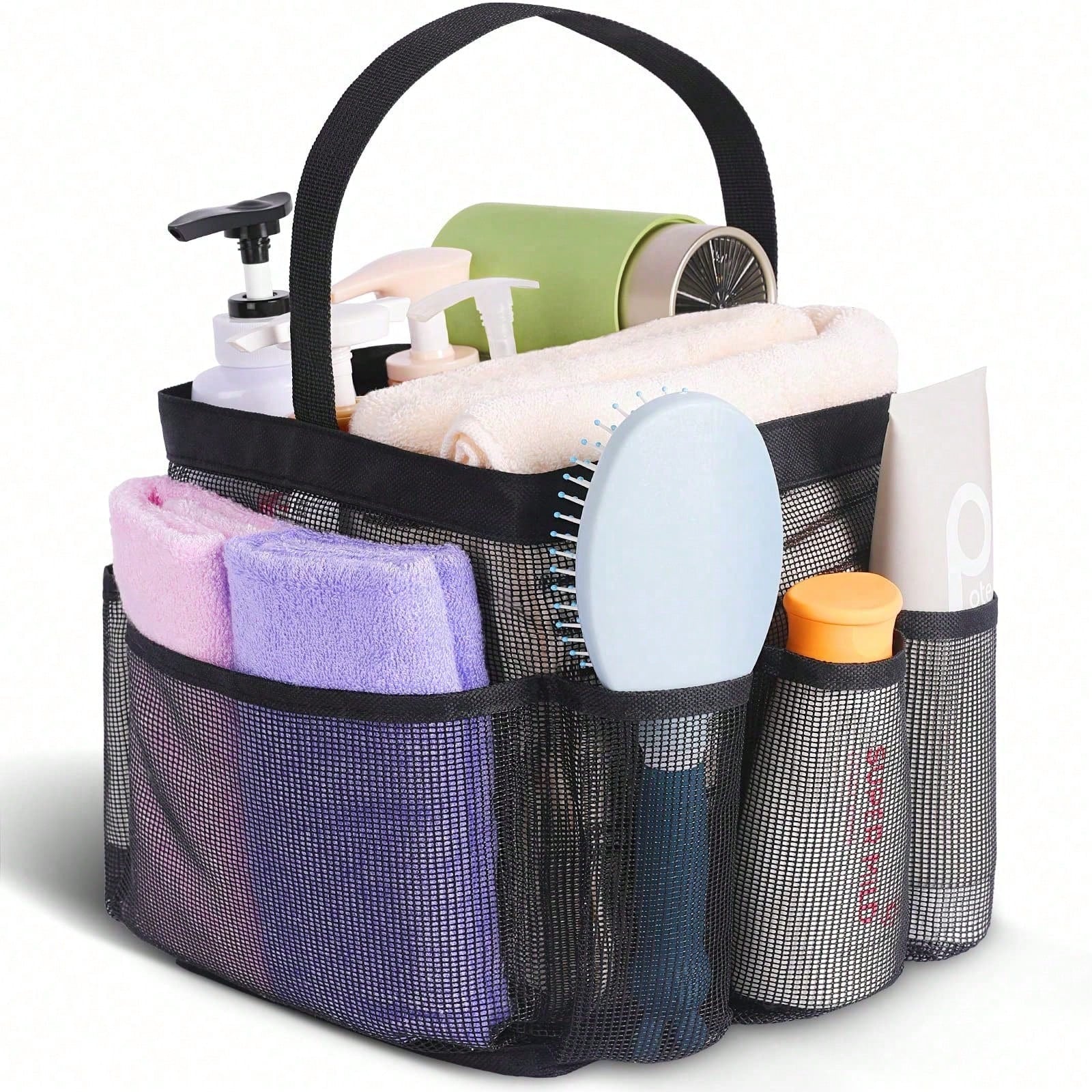 1pc Mesh Shower Caddy, Portable, Suitable For College Dorms, Travel Essential Bathroom Storage, Large Capacity 8-Pocket Shower Caddy, Also Suitable For Beach, Swimming, Gym And More