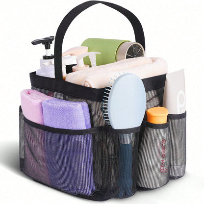 1pc Mesh Shower Caddy, Portable, Suitable For College Dorms, Travel Essential Bathroom Storage, Large Capacity 8-Pocket Shower Caddy, Also Suitable For Beach, Swimming, Gym And More