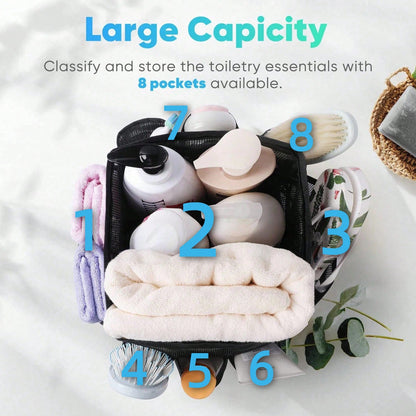 1pc Mesh Shower Caddy, Portable, Suitable For College Dorms, Travel Essential Bathroom Storage, Large Capacity 8-Pocket Shower Caddy, Also Suitable For Beach, Swimming, Gym And More