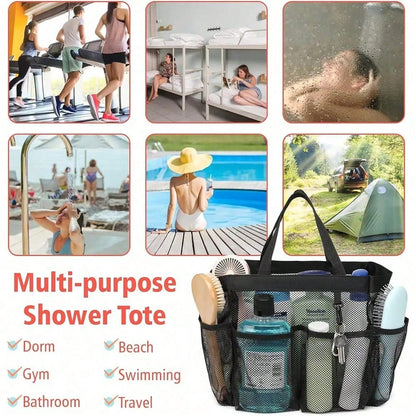1pc Mesh Shower Caddy, Portable, Suitable For College Dorms, Travel Essential Bathroom Storage, Large Capacity 8-Pocket Shower Caddy, Also Suitable For Beach, Swimming, Gym And More