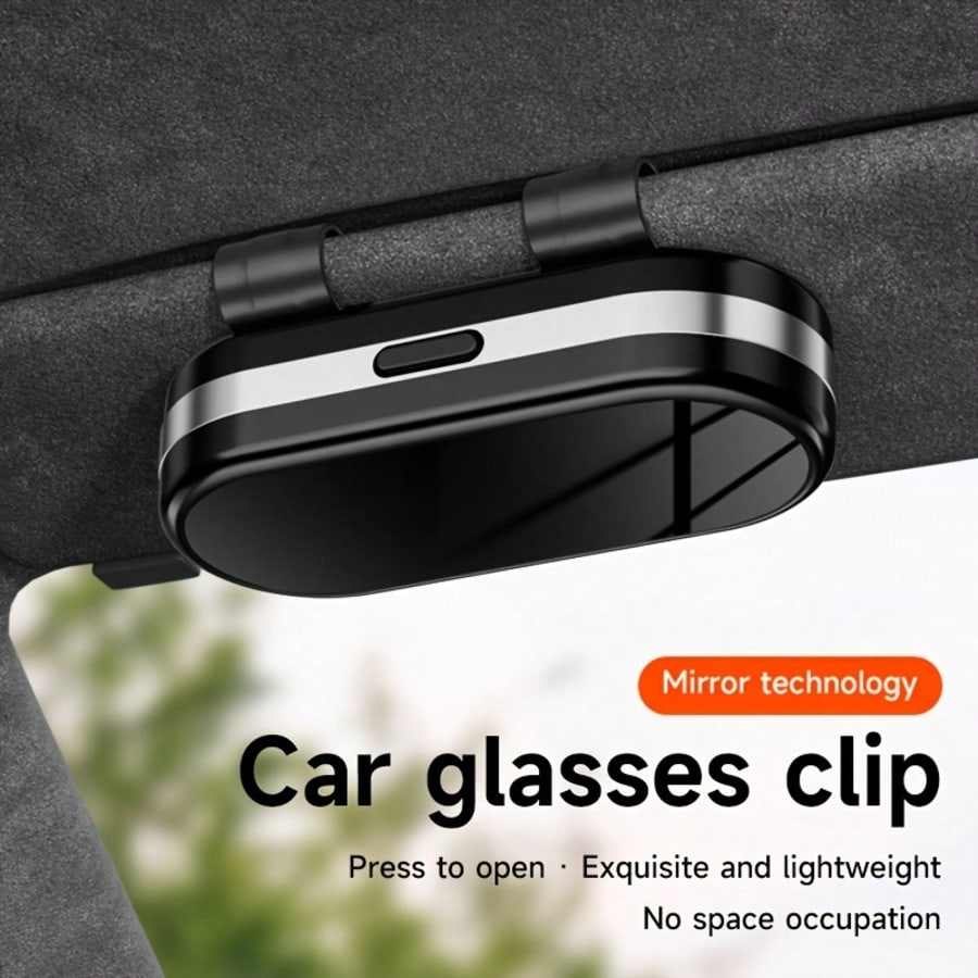 1pc Metal Smooth Surface & Abs High-End Fashion Glasses Holder For Car Sun Visor, Auto Eyeglasses Organizer Box, Auto Sunglass Holder Protective Box For Truck, SUV, RV