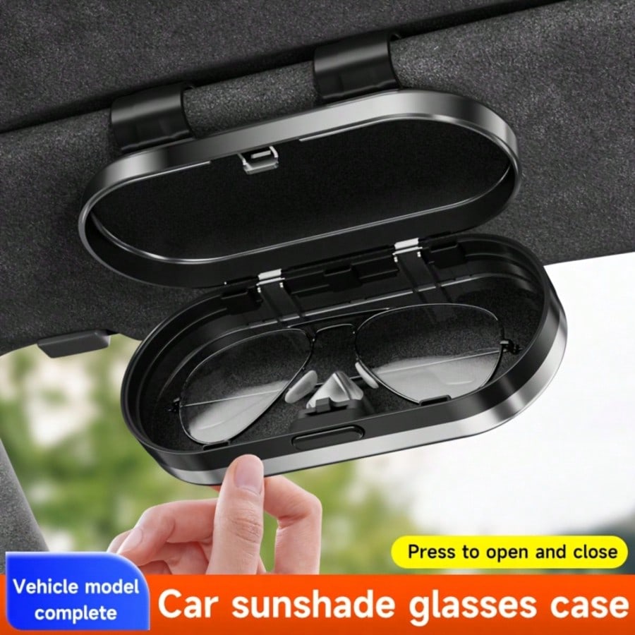 1pc Metal Smooth Surface & Abs High-End Fashion Glasses Holder For Car Sun Visor, Auto Eyeglasses Organizer Box, Auto Sunglass Holder Protective Box For Truck, SUV, RV