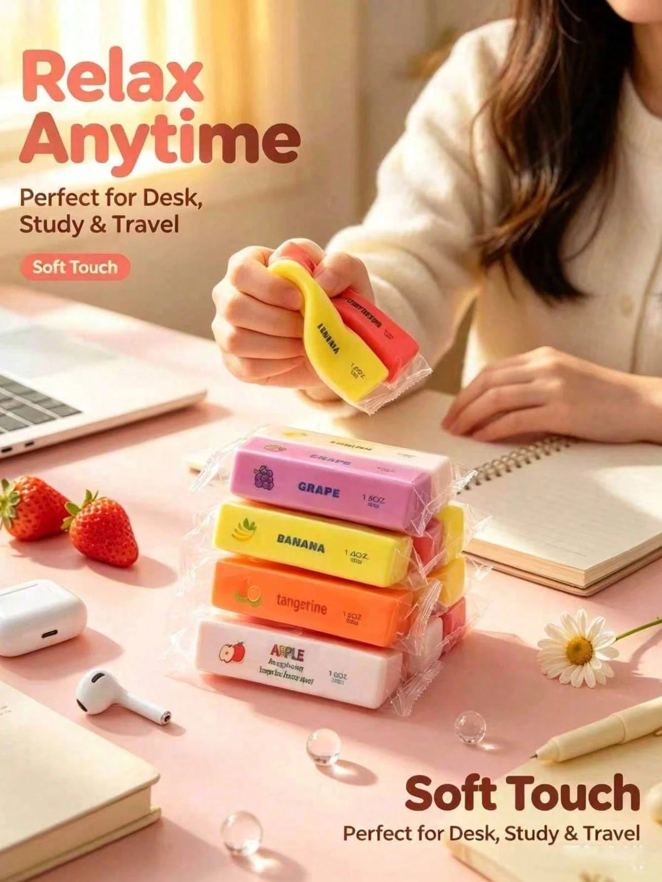 1pc Mini Orange Butter Stick Toy, Fruit Series, Super Soft Stress Relief Toy, Portable Cute Fidget Toy, Suitable For Children And Adults, Party Decoration Gift