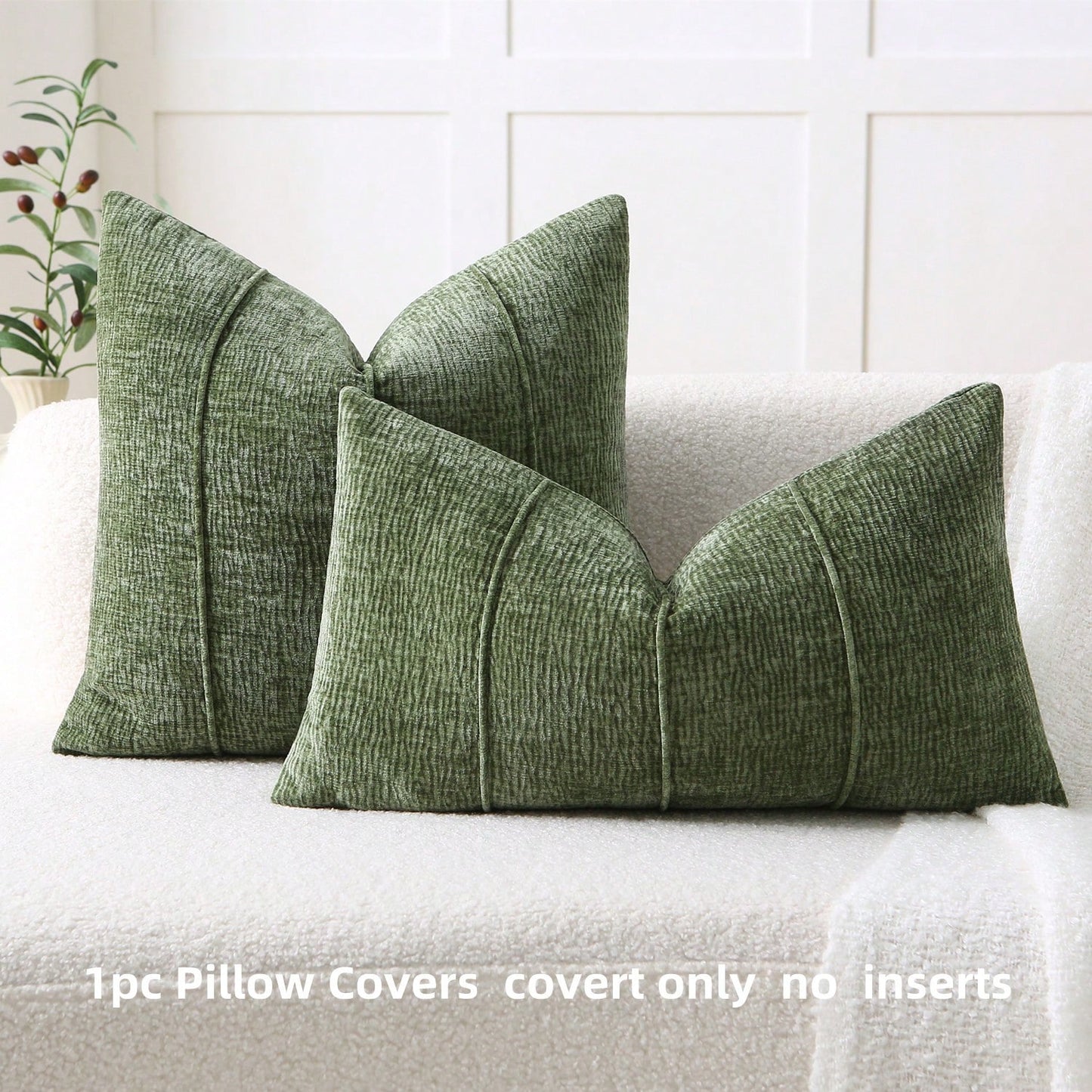 1pc Minimalist Chenille Square Pillow Case (Pillow Insert Not Included), 3D Piped Design, Luxury Sofa Bed Pillow Cover, Suitable For Living Room And Bedroom Decor, Green, Dark Green, Forest Green