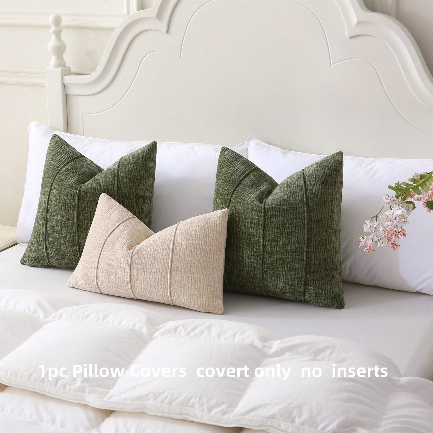 1pc Minimalist Chenille Square Pillow Case (Pillow Insert Not Included), 3D Piped Design, Luxury Sofa Bed Pillow Cover, Suitable For Living Room And Bedroom Decor, Green, Dark Green, Forest Green