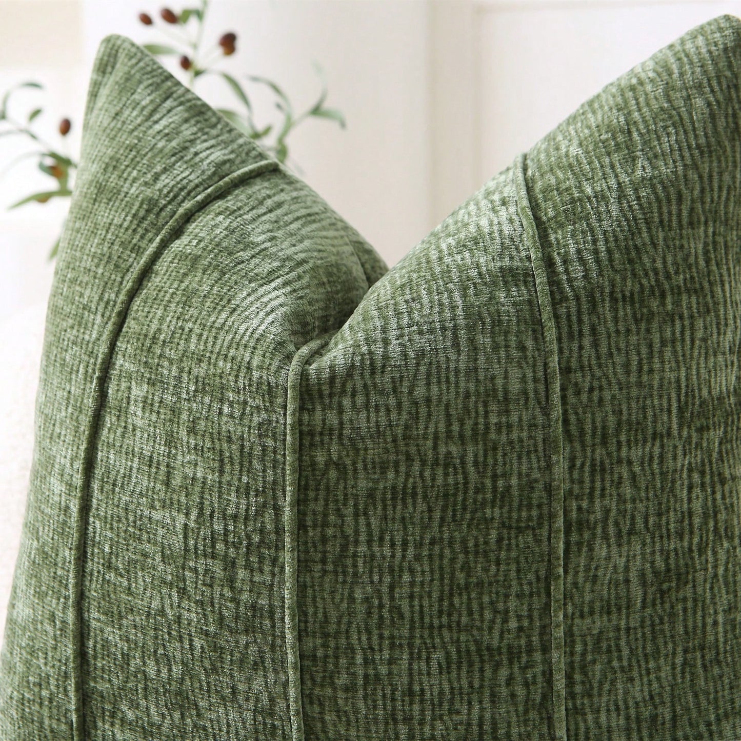 1pc Minimalist Chenille Square Pillow Case (Pillow Insert Not Included), 3D Piped Design, Luxury Sofa Bed Pillow Cover, Suitable For Living Room And Bedroom Decor, Green, Dark Green, Forest Green
