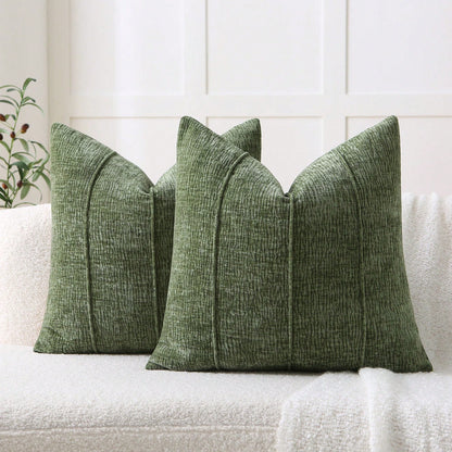 1pc Minimalist Chenille Square Pillow Case (Pillow Insert Not Included), 3D Piped Design, Luxury Sofa Bed Pillow Cover, Suitable For Living Room And Bedroom Decor, Green, Dark Green, Forest Green