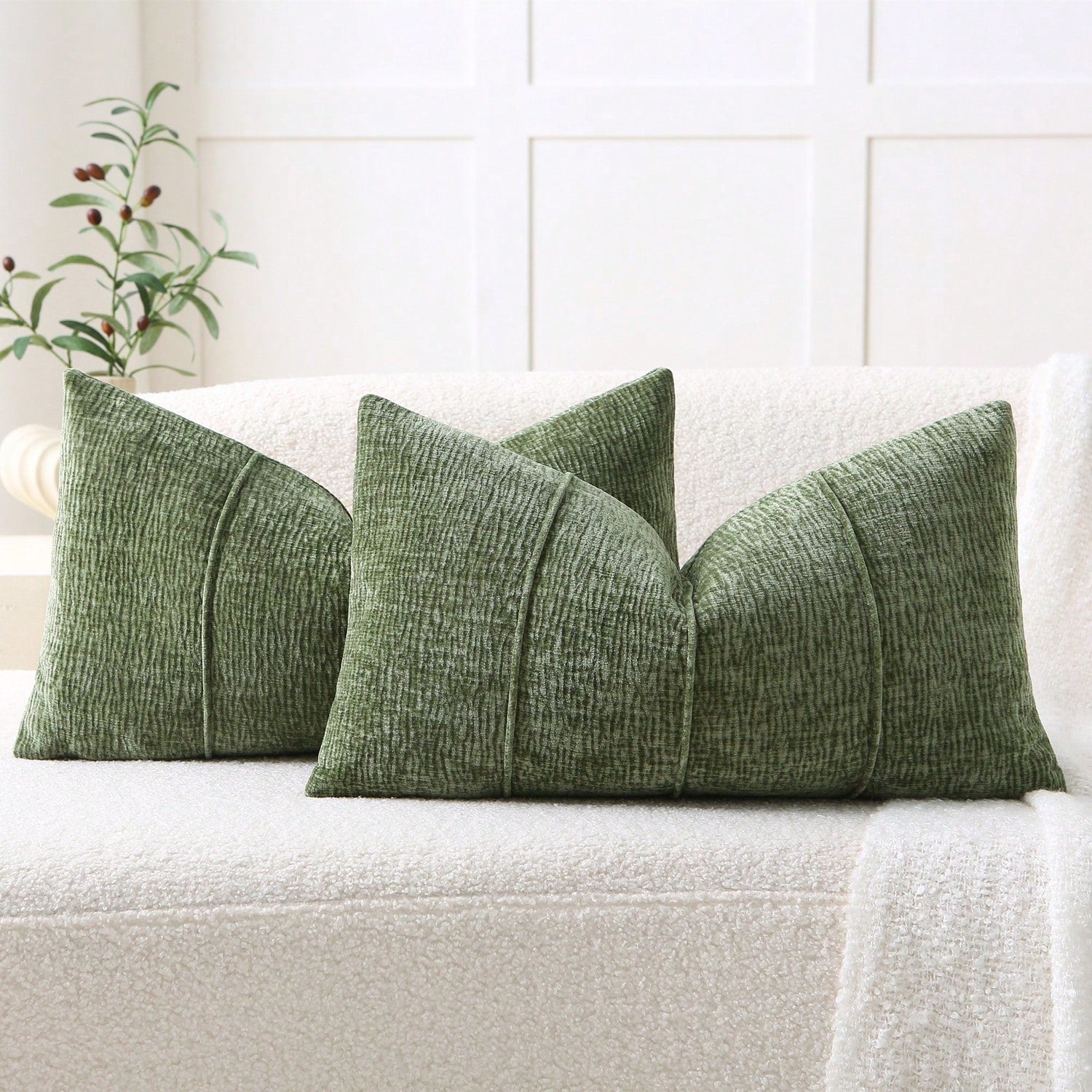 1pc Minimalist Chenille Square Pillow Case (Pillow Insert Not Included), 3D Piped Design, Luxury Sofa Bed Pillow Cover, Suitable For Living Room And Bedroom Decor, Green, Dark Green, Forest Green