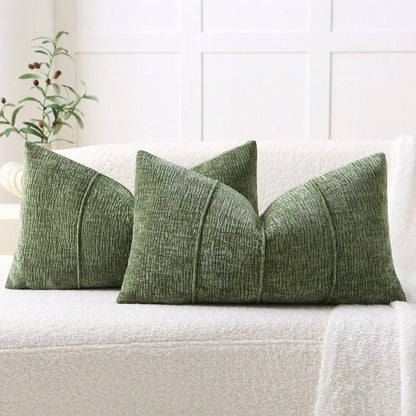 1pc Minimalist Chenille Square Pillow Case (Pillow Insert Not Included), 3D Piped Design, Luxury Sofa Bed Pillow Cover, Suitable For Living Room And Bedroom Decor, Green, Dark Green, Forest Green