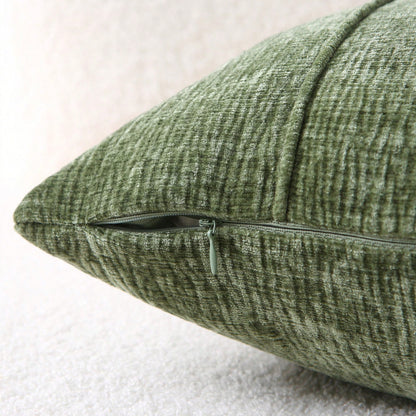 1pc Minimalist Chenille Square Pillow Case (Pillow Insert Not Included), 3D Piped Design, Luxury Sofa Bed Pillow Cover, Suitable For Living Room And Bedroom Decor, Green, Dark Green, Forest Green