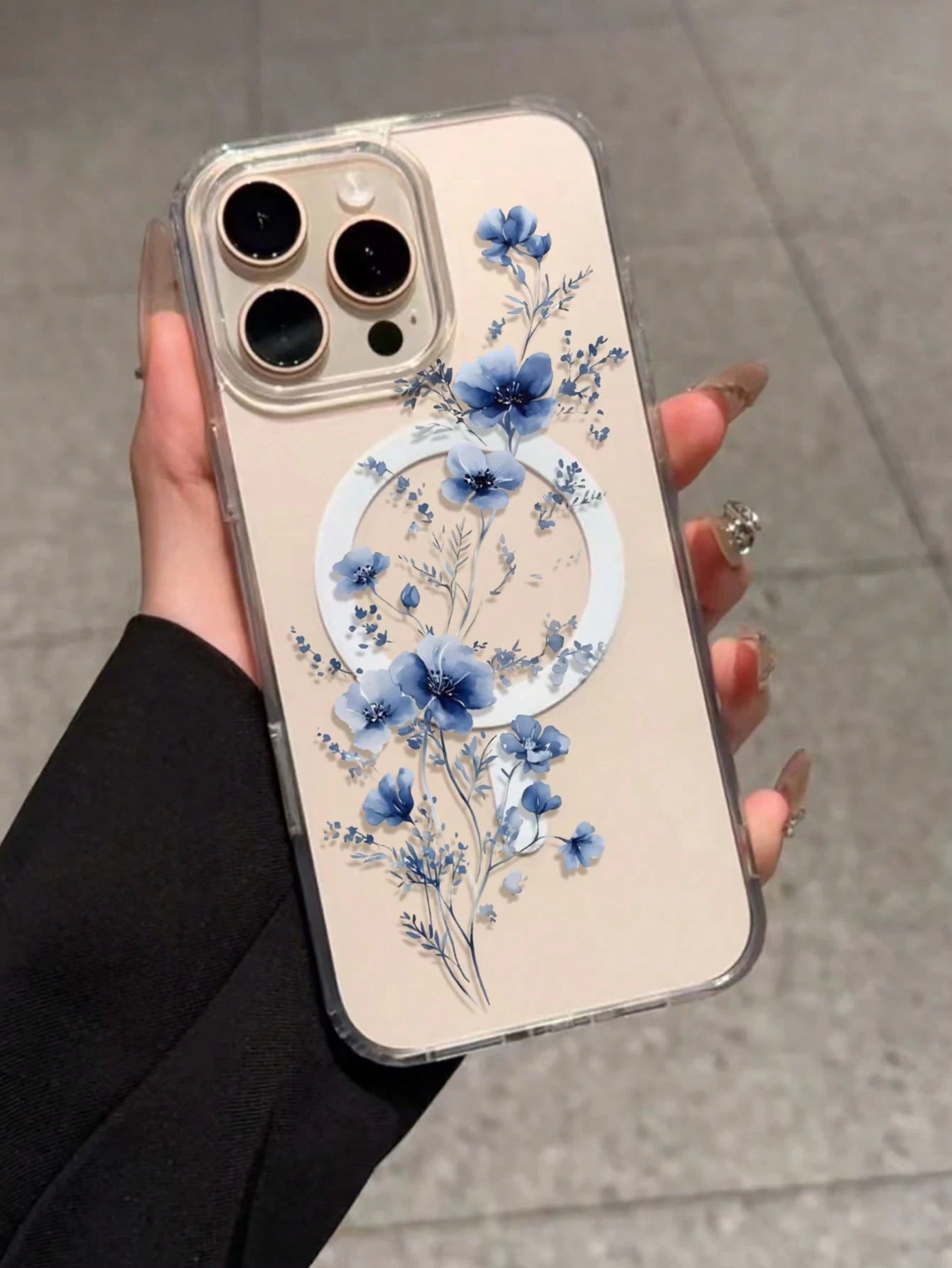 1pc Minimalist & Fashionable Blue Floral Pattern Magnetic Phone Case Compatible With Apple Phones: XS/XS Max/XR/11/12/13/14/14Plus/15/15Plus/16/16Plus/7/8Plus Waterproof Shockproof Anti-Fall Scratch R