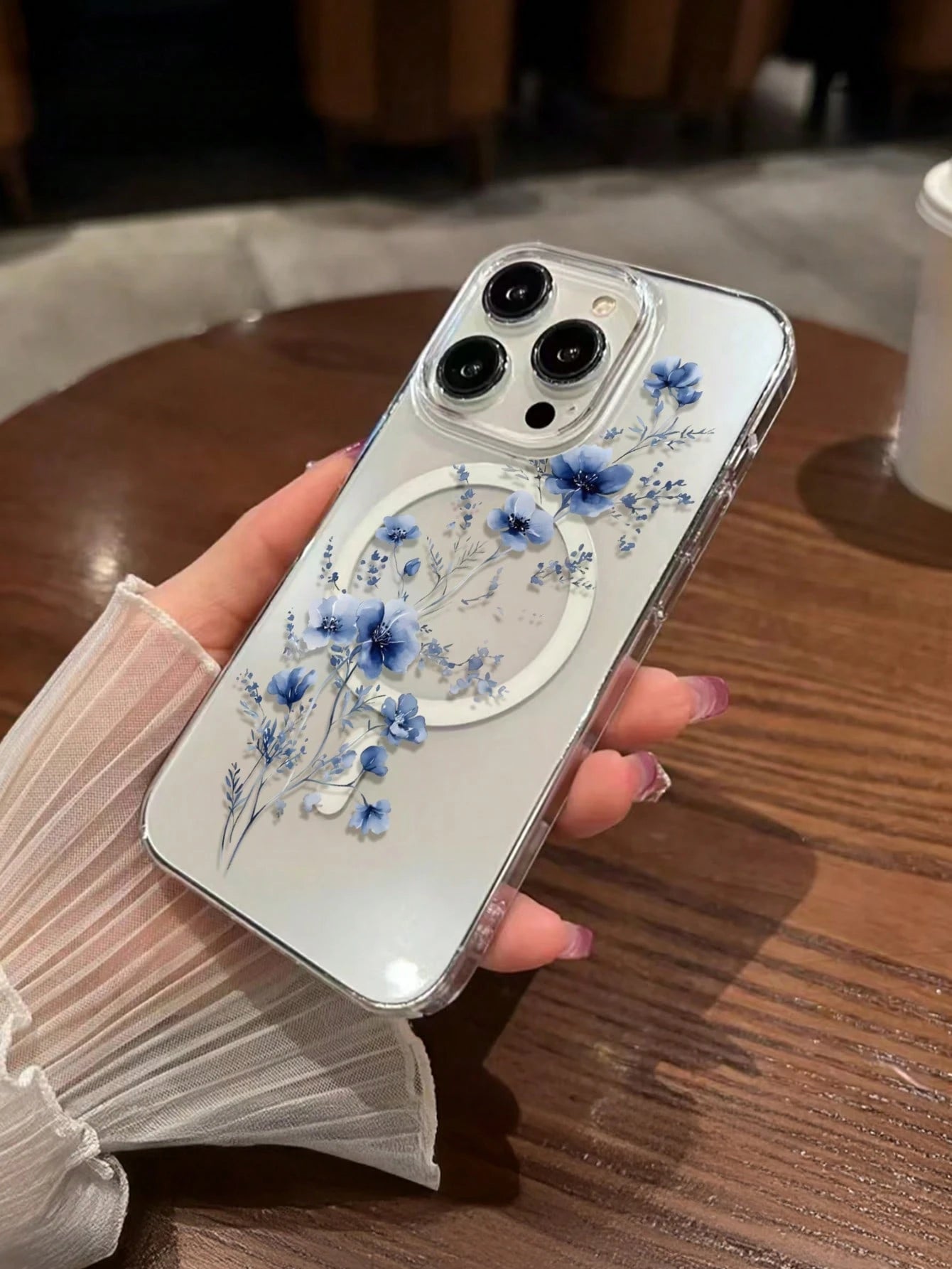 1pc Minimalist & Fashionable Blue Floral Pattern Magnetic Phone Case Compatible With Apple Phones: XS/XS Max/XR/11/12/13/14/14Plus/15/15Plus/16/16Plus/7/8Plus Waterproof Shockproof Anti-Fall Scratch R