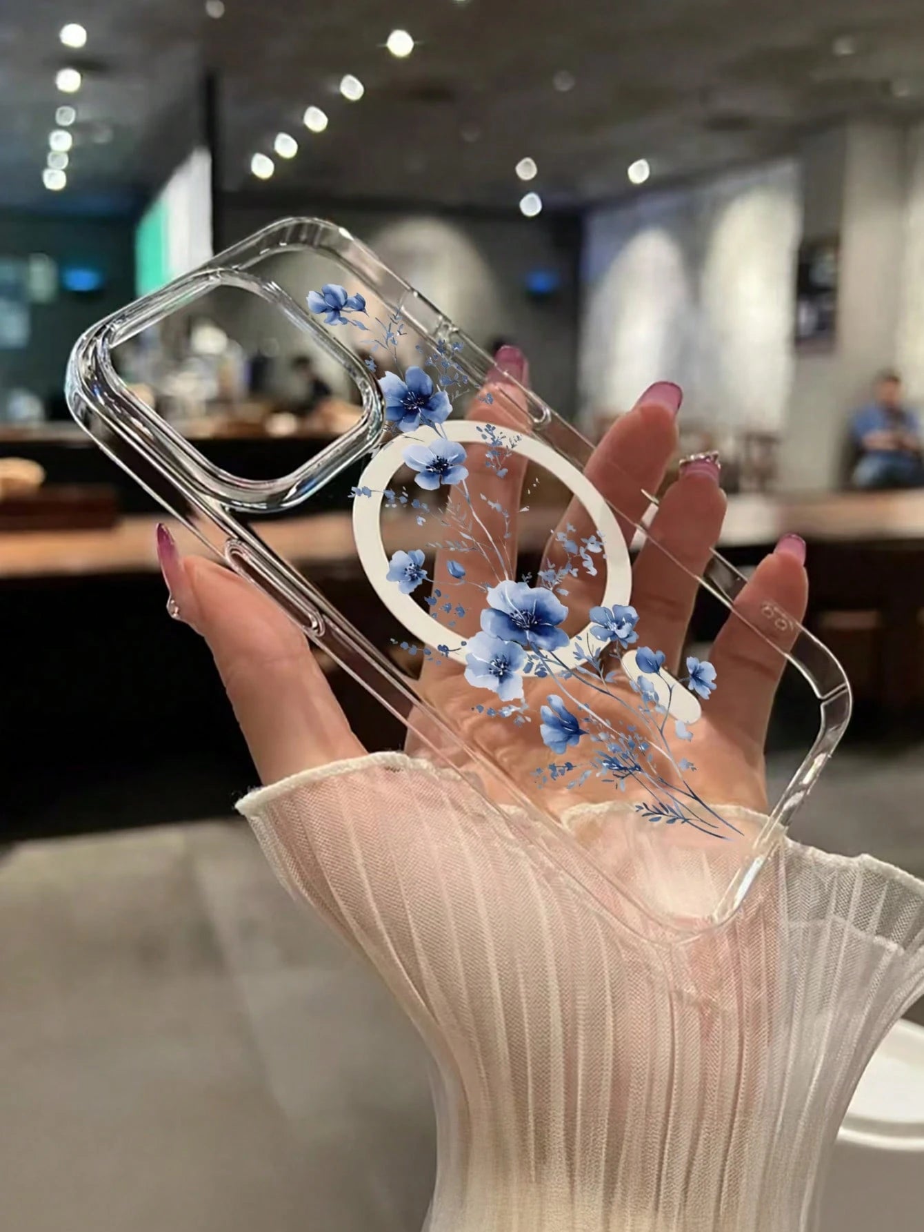 1pc Minimalist & Fashionable Blue Floral Pattern Magnetic Phone Case Compatible With Apple Phones: XS/XS Max/XR/11/12/13/14/14Plus/15/15Plus/16/16Plus/7/8Plus Waterproof Shockproof Anti-Fall Scratch R